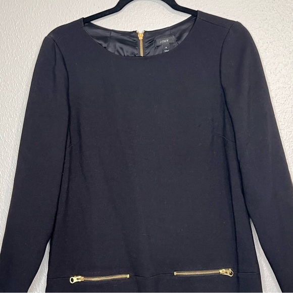 J. Crew Womens Size 4 Black Shift Dress Gold Zip Pockets Faux Leather Arm Patch - Picture 2 of 15